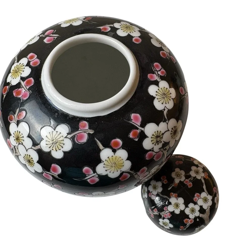 Vintage Japanese Cloisonne Ginger Jar Cherry Blossom Mid century Cloisonne vase